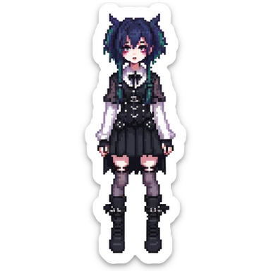 gothic femboy with dark makeup and platform boots sticker