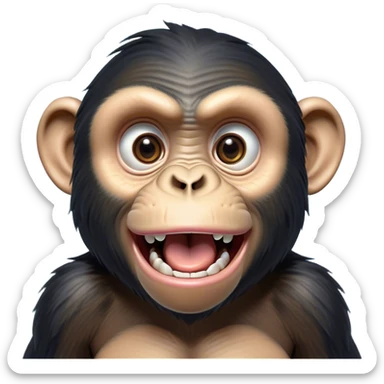 Cinematic Comical Chimpanzee Portrait Emoji, Head tilted dramatically with an exaggeratedly shocked expression, featuring a dynamic face with wide, comically expressive eyes full of humorous disbelief, Simplified yet hilariously expressive features, highly detailed, glowing with a slightly sassy glow, high shine, dramatic yet playful, stylized with an air of quirky primate attitude, soft glowing outline, capturing the essence of a meme-worthy chimpanzee that appears ready to side-eye its way into viral fame! sticker
