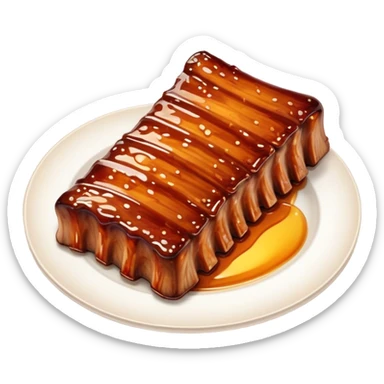 Honey Glazed BBQ Ribs Cinematic Realistic Honey Glazed BBQ Ribs Dish Emoji, depicted as a small portion of tender, honey-glazed ribs with a sticky, smoky finish, rendered with rich textures and warm, dynamic lighting. sticker