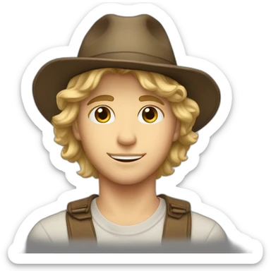 A handsome boy with wavy blonde hair and hazel eyes, cool with hat sticker