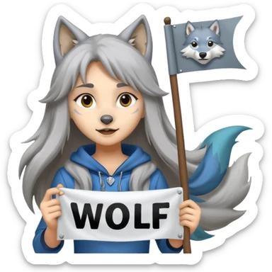 Wolf girl holding a banner that say #Wolf99 sticker
