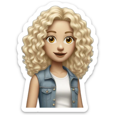 hyperrealist white long curly blonde hair girl with tight jean short shorts and sneakers sticker