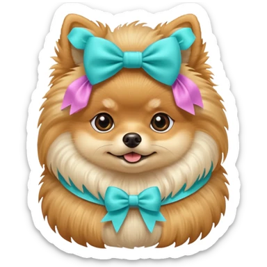 Pomeranian with aqua bows sticker