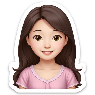 Korean girl in blue and white long haired brunette girl in light prink dresses smiling sticker