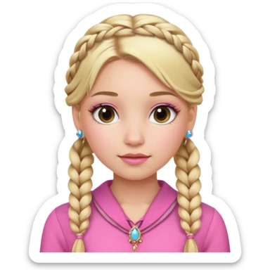 fancy blonde hair girl with braids pink outfit makeup and jewellery sticker