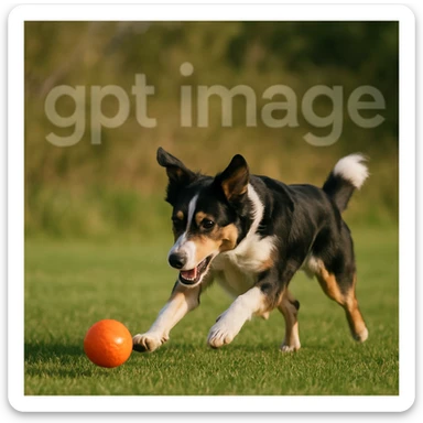  logo with text "gpt image" on the background of a dog chasing ball, realistic image sticker