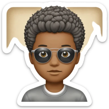 Un garçon,de couleur noir avec des lunettes de soleil grise,il a des cheveux crépus et au dessus de sa tete il est écrit BOUSS  sticker