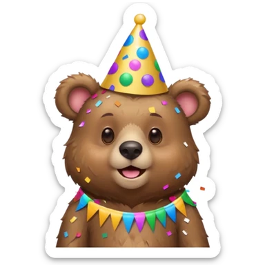Partying bear cub with confetti  sticker