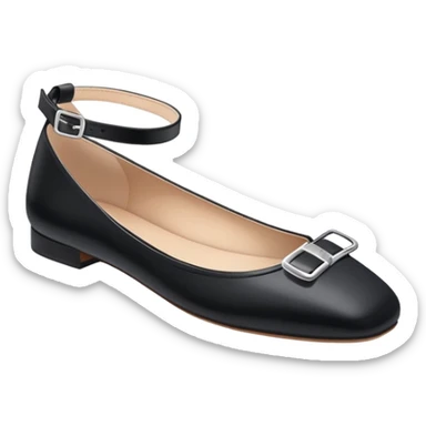 Black square-toed ballet flats with strap and tiny silver buckle sticker