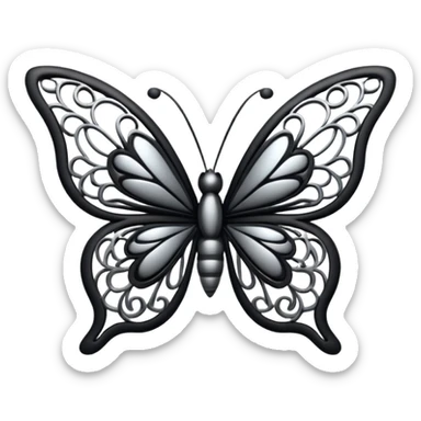 Black and silver filigree butterfly, 3D, extremely detailed design sticker