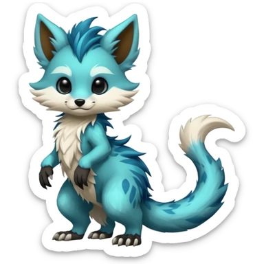 Cool randomly-colored chibi furry anthropomorphic fantasy-Vernid-creature by LiLaiRa with a long tufted tail with edgy markings (full body) sticker