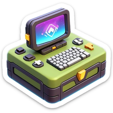 Clash of Clans aesthetic: Cinematic Playful 3D Isometric Sci-Fi Console Emoji, rendered in a 3D vector-style similar to standard emojis with minimal shading and bold, simplified shapes. A compact, distinct form with signature details, softly glowing with a futuristic sci-fi warfare charm. Simplified yet unmistakably iconic, highly detailed and consistent, glowing with a soft radiance and high shine. Stylized with a touch of high-tech brilliance and a soft glowing outline, capturing the essence of a beloved gaming relic with a friendly, playful manner! sticker