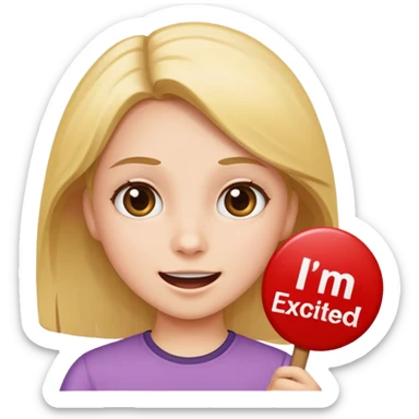girl holding sign that says i’m excited sticker