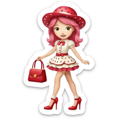 pretty and cute realistic modern day strawberry shortcake full body with high heels emoji sticker