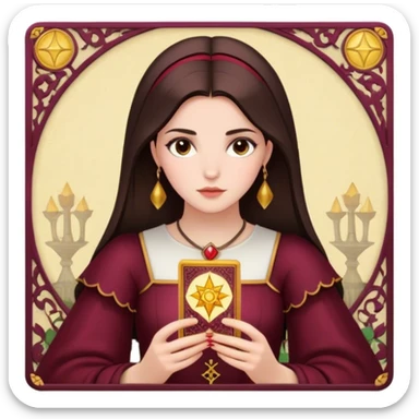 A brunette girl with a square hairstyle reading the Burgundy tarot sticker