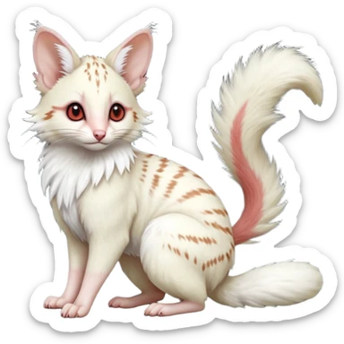 Albino-white, red-eyed soft natural realistic romantic vintage antique divine beautiful elegant pretty precious cute young youthful  Fakémon-Pokémon-opossum-feline-mouse-serval-caracal-chinchilla-Minccino-Cinccino-Meowstic-rodent-hybrid-creature with a big fluffy bushy tail (full body) sticker