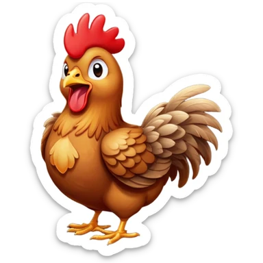 Cinematic Cute Yawning Brown Chicken Portrait Emoji, Head tilted slightly with a dramatic, wide-open yawn, showcasing a soft, fluffy brown plumage with a crisp red comb and gently drooping wings, round beady eyes barely open in drowsy contentment, Simplified yet irresistibly adorable features, highly detailed, glowing with a soft, cozy glow, high shine, relaxed yet expressive, stylized with a touch of whimsical charm, bright and endearing, soft glowing outline, capturing the essence of a sleepy yet affectionate chicken, so drowsy it feels like it could stretch out of the screen and curl up for a nap! sticker