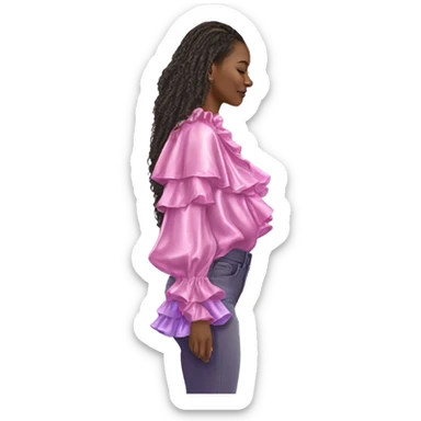Realistic isolated side view of metallic pink color and pastel purple ombre  ruffle blouse.  sticker