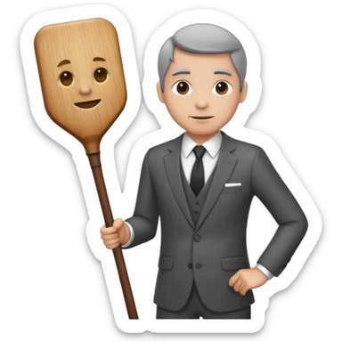 Give me a suit with pants and a wooden  stick  sticker