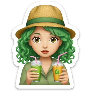  tatoo girl Drink holders with hat green hair  sticker