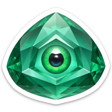 very sharp green gem mineral looking like reefs, very shiny with two eyes sticker