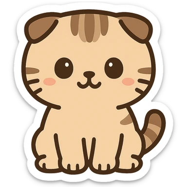 flat toon kawaii scottish fold kitten sitting, twitter style emoji sticker