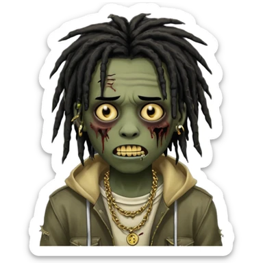 zombie emo black boy emoji with black dreads and gold grillz sticker