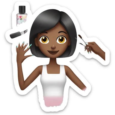 Brunette Girl getting a manicure at nail salon sticker