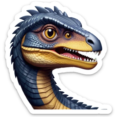 Cinematic Noble jurassic park Velociraptor Portrait Emoji, Poised and menacing, with a sleek, muscular build clad in dark, scaly skin reminiscent of jurassic park Park’s iconic raptor, a sharply curved snout and piercing, intelligent eyes that exude predatory cunning, Simplified yet boldly defined features, highly detailed, glowing with a cool, ominous radiance, high shine, intelligent and relentless, stylized with an air of cinematic prehistoric authority, focused and alert, soft glowing outline, capturing the essence of a watchful and confident jurassic park Velociraptor that appears ready to dash out of the screen with effortless power! sticker