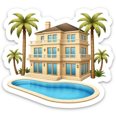light beige luxurious villa with swimming pool and palm trees sticker
