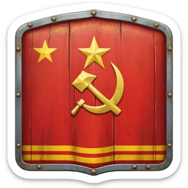 generate a very realistic metal shield with the USSR flag sticker
