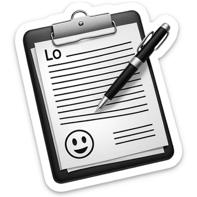 bold and clear emoji of a lease contract, document with signature and pen, easily recognizable as a legal agreement sticker