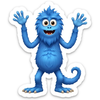 A skinny and lanky tall blue furry monster with a slightly triangular head put the top having a small curve going inward  sticker