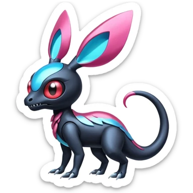 Shiny Futuristic Duskull-Salandit-Sylveon-Fakémon-hybrid-creature (full body)  sticker