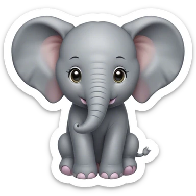 Cinematic Cute Baby Elephant Portrait Emoji, Head tilted playfully and inquisitively, featuring a velvety gray hide with oversized floppy ears and round, sparkling eyes filled with wonder, Simplified yet irresistibly adorable features, highly detailed, glowing with a warm, friendly glow, high shine, affectionate and spirited, stylized with a touch of playful charm, bright and endearing, soft glowing outline, capturing the essence of a mischievous yet loving baby elephant, so playful it feels like it could trundle out of the screen into your arms! sticker