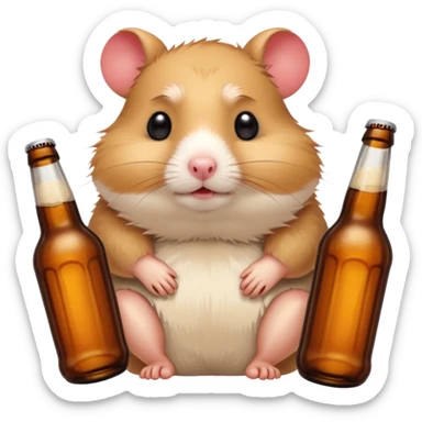 hamster laying down, looking hungover, surrounded by empty beer bottles sticker