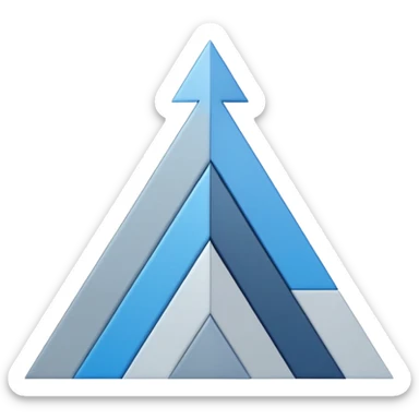 The design should show stylized, stacked digital UI layers or building blocks rising diagonally to form an abstract upward arrow or graph. The aesthetic must be clean, geometric, and precise. Use a sophisticated monochromatic palette sticker
