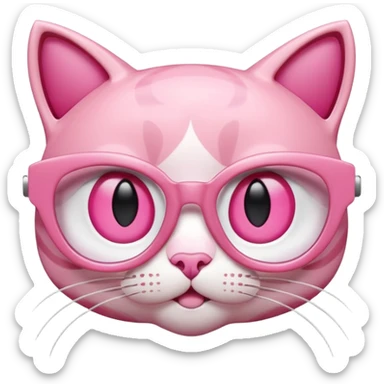 A 3D cartoon rose-pink cat-eye spectacle, glossy curved frame, soft reflections, isolated on plain background, Memoji-style. only glasses. sticker