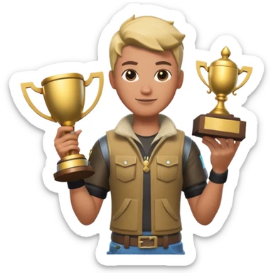 Fait moi une miniature YouTube avec un soin fortnite qui tien un tropher sticker