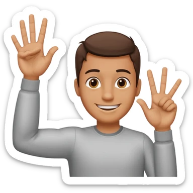 A guy with one of his arm is and the other down with 6 on his left hand and 7 on his right hand sticker