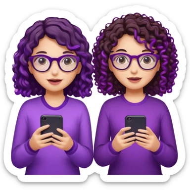 You can create two girls enjoying a concert, one brunette with purple highlights, the other brunette with curly hair and glasses. With purple lights around them.   sticker