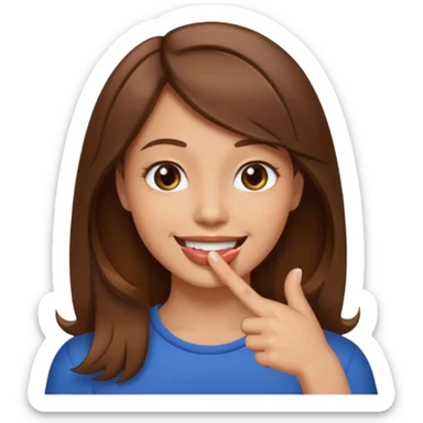 smiling face with a finger in its mouth, flirty  brown hair sticker