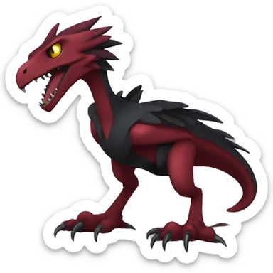  Cool Edgy Black Digimon-Fakemon-Raptor-Reptile with maroon-colored mane full body sticker