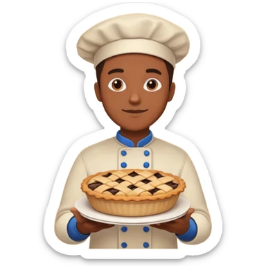 Baking community man avatar in vibrant style illustration. Pie, cookie, and muffin warm golden tones, simple shapes, flat design, high contrast. sticker
