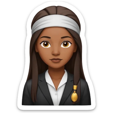 30-year-old Black woman, lawyer, long straight hair, headband, strong and sharp sticker