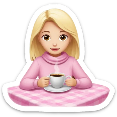 Una chica rubia envuelta en una manta con un café de color rosa pastel  sticker