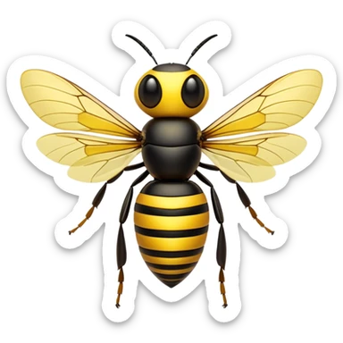 Cinematic Noble Hornet Portrait Emoji, Poised and intimidating, with a sleek, segmented body in bold yellow and black hues, sharp, focused eyes, and delicate, translucent wings, Simplified yet sharp and sophisticated features, highly detailed, glowing with a soft, insectile radiance, high shine, intelligent and formidable, stylized with an air of natural authority, focused and alert, soft glowing outline, capturing the essence of a watchful and confident hornet that appears ready to buzz out of the screen with effortless power! sticker