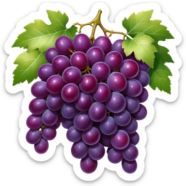 Cinematic glossy purple grapes, plump and dewy, gathered in a beautiful cluster, deep rich hues, ultra-detailed, fresh and juicy, soft glowing light. sticker