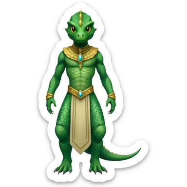 full body reptilian humanoid in ancient outfit, front view sticker