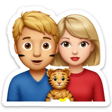 Daniel Tiger and Taylor Swift together, singing, bright and cute 2D emoji style sticker